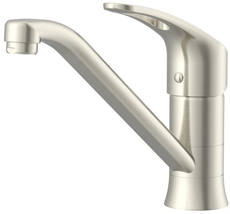 Lenz NIEDERDRUCK Küchenarmatur KELA in Nickel – 360° schwenkbar | Spültischarmatur, Erhöhter Auslauf, Keramikkartusche, Markenmischdüse, Für drucklose Untertischgeräte oder Boiler, 44840302