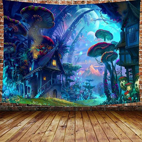 Awesocrafts Tapisserie Wandbehang Planeten Pilz Trippy House Psychedelic, Wandteppiche für Schlafzimmer College Schlafsaal Wohnzimmer Wanddekoration Kunst (Pilz, 129,5 x 149,9 cm)