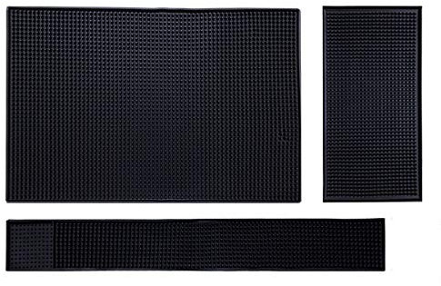 IMIYOKU Lot de 3 Tapis de Bar en Caoutchouc pour Barman à Cocktails, cafés ou comptoirs Tapis de séchage en Verre Noir 45,7 x 30,5 cm + 58,4 x 7,6 cm + 30,5 x 15,2 cm