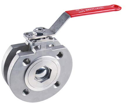 Syveco 771065 Serie 771 Kugelhahn, Schmales Modell, Rostfreier Stahl PN16 Zwischen Flanschen, Roter Edelstahlgriff, M65 PN16