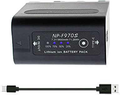 SLODA NP-F970S Batterie de Remplacement pour Vidéo Numérique Compatible avec l'appareil Photo Sony NP-F970 NP-F980 NP-F960 NP-F930 NP-F950 Type-C Double DC Port (9900mAh 1 Pack)