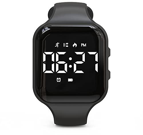 Focwony Non-Bluetooth Led Fitness Tracker Watch,Digital Pedometer Watch,with Step Counting/Distance/Calories/Stopwatch/Alarm Clock, Great Gift for Kids Teens Girls Boys Xmas (Square - Black)