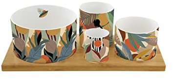SET APERITIF 4 COUPELLES EN PORCELAINE SUR PLATEAU BAMBOU KILIMANJARO
