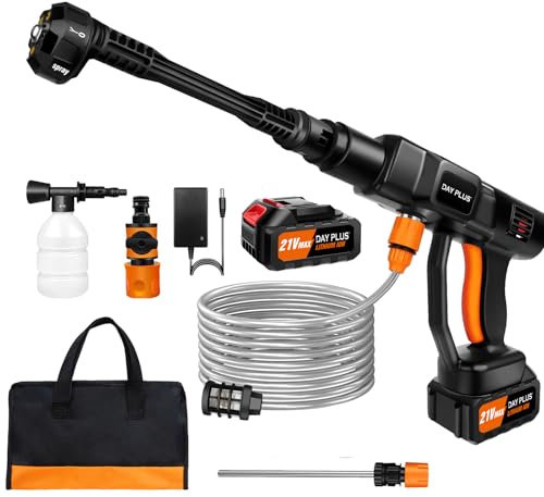 Cordless Jet Washer 45 Bar, Portable Brushless Pressure Cleaner with 2 x 21V 3.0Ah Batteries, 6-in-1 Nozzle, 16FT Hose, Cordless Pressure Washer for Patios and Cars