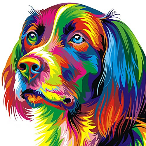 OWN4B Kreuzstich-Set, geprägt, buntes Hundemuster, 11 CT, 36,1 x 36,1 cm, DIY-Stickset (Hund)