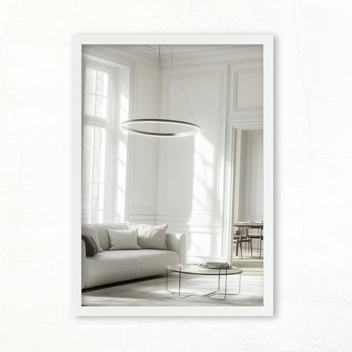 CLAMARO Vision Wandspiegel 70x90 cm Weiss Matt mit Rahmen, 300+ Größen wählbar, Echtglas-Spiegel im Hoch- & Querformat montierbar - handgefertigt in Deutschland