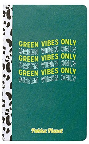 Pukka Pad, Pukka Planet A5 Soft Cover Notebook - Casebound Journal Featuring Acid-Free, Vegan Inks and Glue with Ethically Sourced Recycled Paper, 21.5 x 13.4cm - Green Vibes Only