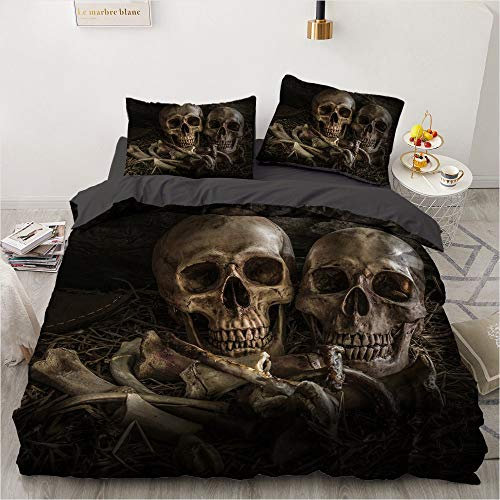 Luowei Bettwäsche Totenkopf 135x200cm Schädel Motiv Bettwäsche Set Weiche Microfaser Bettbezug mit Reißverschluss und 1 Kissenbezug 80 x 80cm