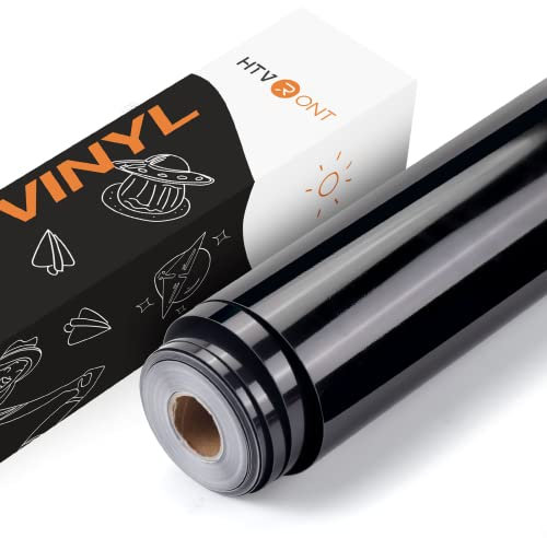 HTVRONT Vinylfolie Plotter Selbstklebend Rolle, 30.5cm x 762cm Glänzend Schwarz Vinylfolie Plotter für Bastelprojekte, Schilder, Scrapbooking