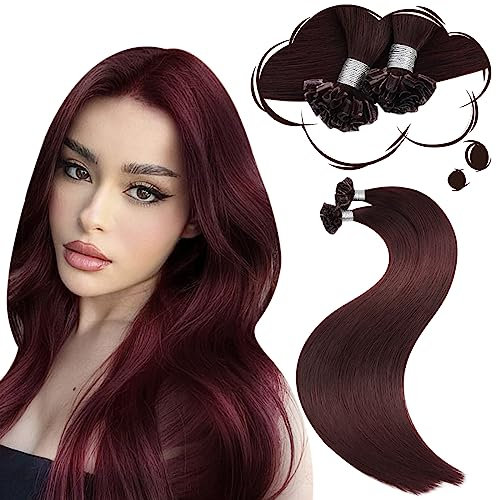Moresoo Wine Red U Tip Hair Extensions Real Human Hair Burgundy Pre Bonded Hair Extensions Keratin Human Hair Extensions 1g/strand,50g/Pack #99J 18 Inch