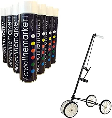 12x Floor Line Marker Spray Paint & 1x 4 Wheel Line Marker Spray Paint Applicator.For Schools, Sports Surfaces, Industrial marking,Safety Marking (White Aerosols x12 & x1 4 Wheel Applicator)