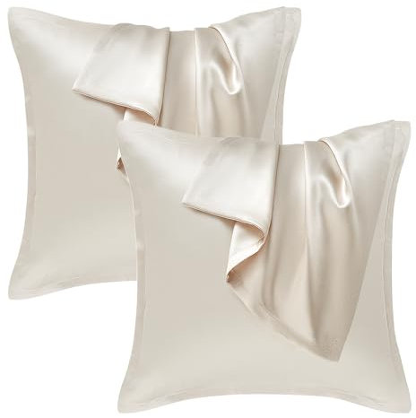 Seiwohl Satin Kissenbezug 40x40 2er Set, Weich wie Seidenkissenbezug Silk Pillowcase, Vegane Seide Kopfkissenbezug Kissenhülle Seidenkopfkissen Kopfkissen bezug für Haar und Haut, Beige
