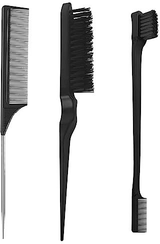 Zuofan Toupierkamm, Stielkamm, 3 Stück Kamm Borsten Haarbürste Kamm Doppelkanten Bürste Haarbürste Set, Haarkamm, Kamm Mit Stiel für Haarstyling Salon (Schwarz)