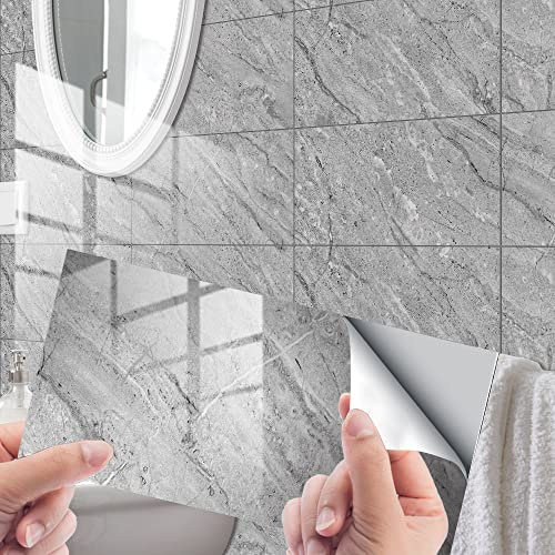 HORIWE Fliesenaufkleber Marmor 12x6 Inch Wandfliese Aufkleber 24 Stück PVC Fliesensticker Fliesen Folie Selbstklebende Tapete Wasserdicht Wandaufkleber für Küche, Schrank, Möbel, Tisch