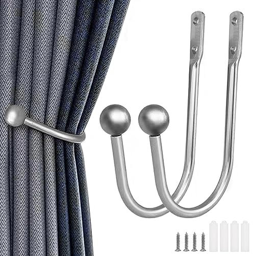 Nutabevr 2 Stück Silber grau U-Form Raffbügel Vorhänge Holdbacks, Metall Vorhang Raffhalter, Raffhalter Wandbefestigung U-Form Raffbügel, für Wohnzimmer Schlafzimmer Esszimmer Bäder Küchen Büros
