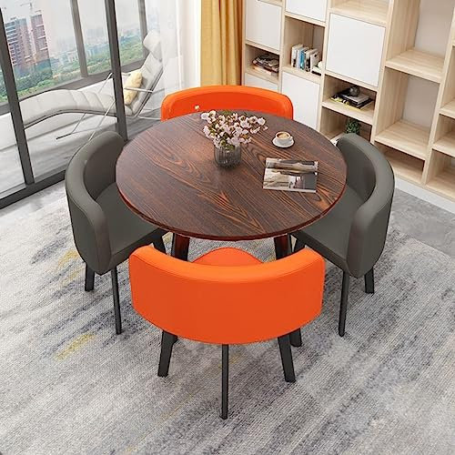 MAxba Konferenztisch Rund Esstisch mit 4 Stühlen Set Couchtisch Besprechungstisch Empfangtisch for Esszimmer, Küche & Wohnzimmer (Color : Orange Gray)