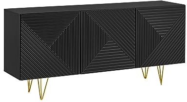 All4All Kommode Piro Glamour Schwarz Matt oder Weiß Matt, Sideboard Wohnzimmer, Kommode 160 cm Schlafzimmer, Goldene Metallfüße, Soft Closing und Pusch-Click System Modern 10 (Schwarz matt)