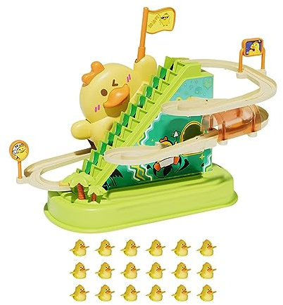 Amagogo Achterbahn Spielzeug Ente Spaß Ente Treppen Klettern Spielzeug Rennstrecke Spiel Set Kleinkinder Ente Rutsche Treppe Indoor Spielzeug für Kinder, 18 Enten