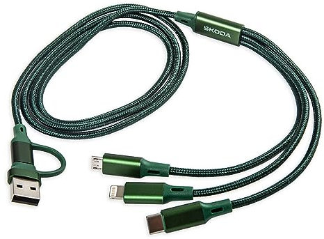 Skoda 4-in-1 Ladekabel (USB-A/USB-C/MicroUSB/Lightning) Adapter, Grün