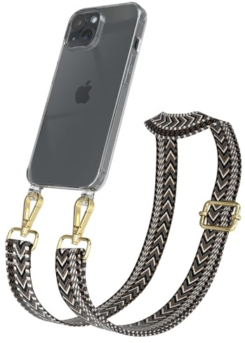 EAZY CASE Handykette - Verstellbares Taschenband kompatibel mit iPhone 15, Schulterriemen, Handykordel mit Silikon Hülle, Umhängetasche, Grau Schwarz Gold