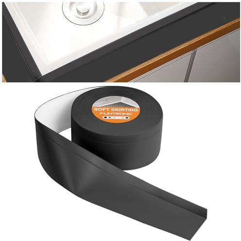 flintronic Joint Salle de Bain, 10m*70mm (50+20mm) Bande Etancheite Autocollante, Ruban D'étanchéité Auto-Adhésif en PVC pour Baignoire, Salle de Bain, Cuisine, Anti-moisissure, Calfeutrage(Noir)