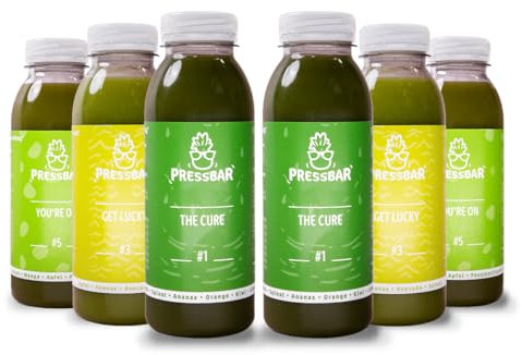 Pressbar Green Saftkur 5 Tage - 30 kaltgepresste Säfte à 330ml - Zuckerfrei & 100% frisches Obst & Gemüse - Ideale Fastenkur (inkl. 7,50€ Einweg-Pfand)