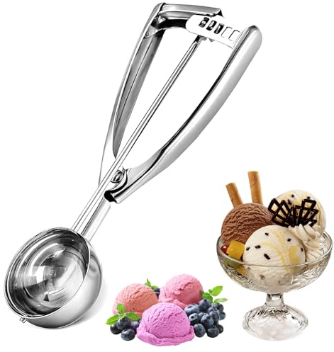 Cuchara de Helado, MXJFYY Cuchara Helado Bola de Acero Inoxidable, 5CM Cuchara con Gatillo y asa Helado Profesional Bola De Acero Inoxidable Pulido para Galletas, Fruta,Puré de Papas, Melón