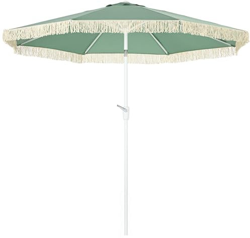 Outsunny Parasol de jardin parasol extérieur inclinable à franges avec manivelle 8 baleines dim. Ø 2,65 x 2,45 H m vert