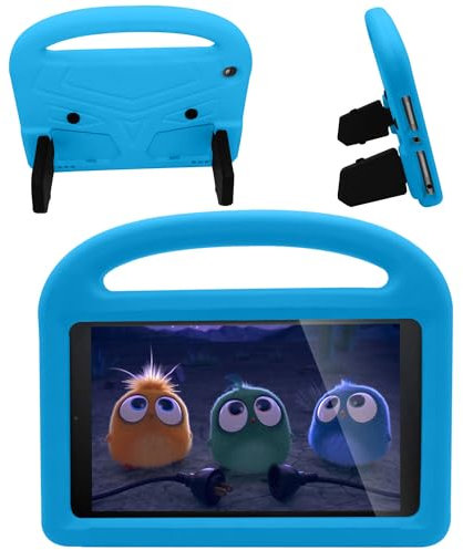 BARALARIQIU Funda para niños para Amazon Fire HD 8 2016/2017/2018, a prueba de golpes, suave, ligera, con asa, función atril, funda protectora para tableta, color azul