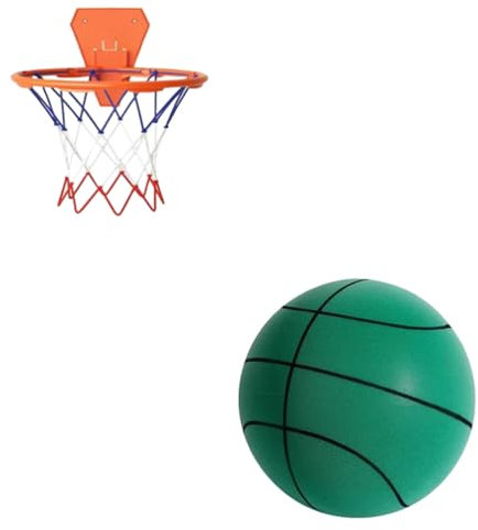 Hryx Leiser Basketball Mit Basketballkorb Lautloser Basketball-Dribbling Für Den Innenbereich Unbeschichteter Ball Aus Hochdichtem Schaumstoff, Geschenk Für Basketball-Fans Jeden Alters,24cm,Green