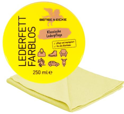 esnado - Bense & Eicke Lederfett farblos 250 ml + 1 Mikrofasertuch - pflegt und imrägniert - perfekte Lederpflege für Glattleder, Autositze, Motorradkleidung, Sättel