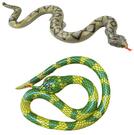 MEISH 2 Pieces Inflatable False Snake PVC Realistic Snake Inflatable Animal Prank Toys Blow Up Snakes Pool Floats for Garden Party Halloween Decor
