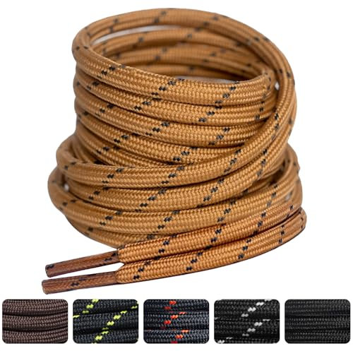 SUBAUM 2 Paar Rund Schnürsenkel für Timberland Stiefel,Ersatz Schuhbänder für Arbeitsschuhe Wanderschuhe,Reißfest 4.5mm Dick Boot Shoelace für Sportschuhe(Hellbraun/Schwarz-90cm)