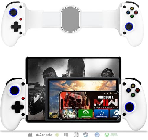Mobile Cloud Gaming Controller for iPhone 16/15/14, iPad, Tablet, Android/PC/Switch/PS3/PS4 Gamepad Joystick with Turbo, Streaming on PS4/Xbox/PC, Hall Effect/Hall Trigger, 6-Axis Gyro Sensor White
