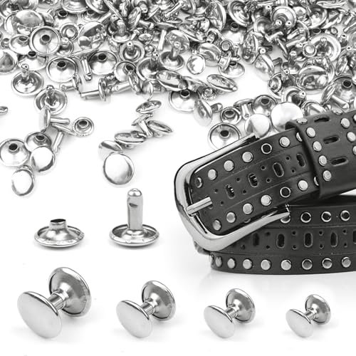 Lot de 200 rivets tubulaires en métal - Pour réparation et décoration - Double capuchon - En acier inoxydable - Argenté - Pour cuir, artisanat, vêtements, chaussures, sacs, ceintures (6/8/10/12 mm)