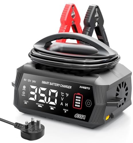 35 Amp Car Battery Charger, 12V/24V Lithium LiFePO4 Battery Charger Automatic Battery Maintainer, Portable Smart Trickle Charger for Automotive Car Truck Motorcycle Lawn Mower Boat AGM Gel