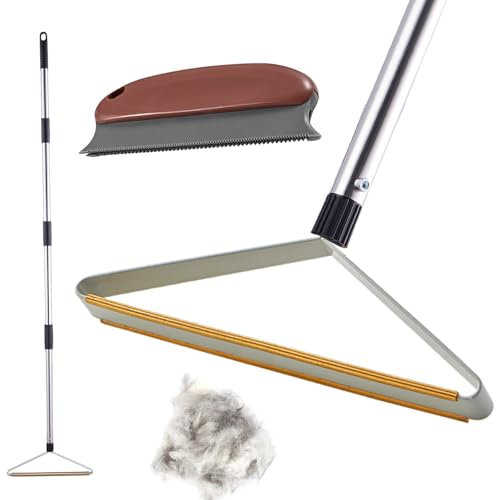 Carpet Rake for Pet Hair Removal with 60″ Long Handle, 1 Mini Carpet Scraper included, Dog Cat Fur Remover Brush Broom for Rug, Car Mat, Couch, Stair