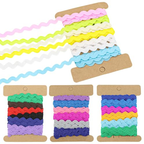 FERCAISH 4 Stücke Rick Rack Trim Bänder, Wellenförmiges Band, 5mm Wellennähen Biegefransenbesatz, Bunte Zackenlitze Borte Für DIY Nähen Handwerk Kleid Verschönerung Geschenkverpackung