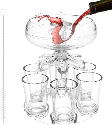 Focenat Beverage Dispenser, Acrylic Shot Glass Dispenser with 6 Shot Glasses and Stand Set