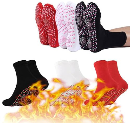YumSur 3 Pairs Heated Socks, Self Heating for Men & Women, Magnetic Anti-Freezing Warm Foot Socks, Breathable Massage for Outdoor Sports