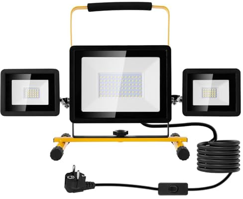 Litglobe LED Baustrahler 100W, 10000LM Baustellenlampe mit Stecker Schalten,6500K kaltweiß Arbeitsleuchte,IP66 Wasserdicht LED Baulampe Arbeitsscheinwerfer für Werkstatt Baustelle Garage
