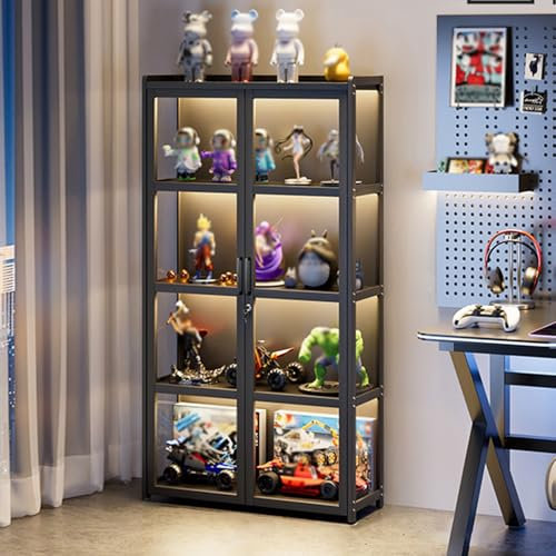 EFGETD Kuriositätenvitrine mit Doppeltüren aus Acryl, Vitrine Ecke mit Schloss für Sammlerstücke, Transparente Figurenvitrine(Schwarz,5 Floor 60cm)