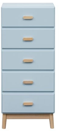 Rebecca Mobili Kommode für Kinder, Kommode mit 5 Schubladen, hellblau, braun, MDF, Kiefer, skandinavischer Stil, für Montessori-Zimmer – Maße HxBxT: 115 x 50 x 40 cm – Art. RE7143