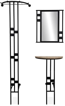 möbelando Kompaktgarderobe >Corby< in Schwarz und Dekor Artisan Eiche, 3-teilig mit Spiegel, Konsole und Garderobenständer, 55x185x28,5 (BxHxT) ideal für Flur und Eingangsbereich