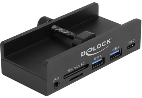 DeLOCK USB-Hub Externer USB 5 Gbps 3 Port Hub 2 x USB Typ-A, 1 x USB Type-C™ und 2 Slot Card Reader mit Feststellschraube