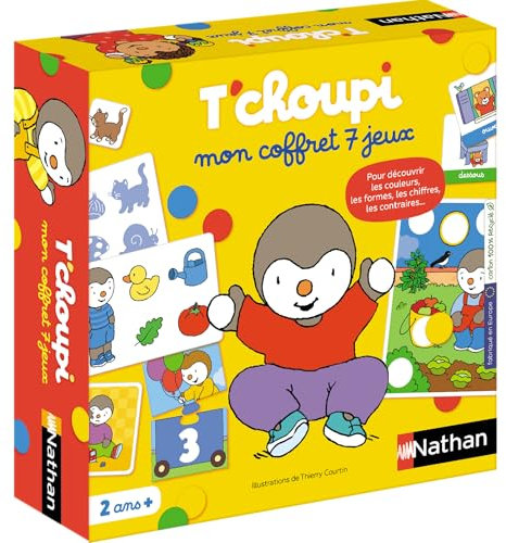 Nathan - Mon coffret 7 jeux T'Choupi , Coffret Educatif , Activités Ecole Maternelle et Apprentissage , 7 Jeux Pour Enfant dès 2 ans , Mémo, Loto, jeu des Couleurs, Chiffres, Contraires, Association