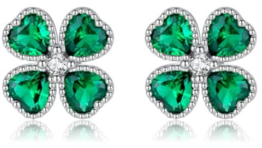 SLUYNZ 925 Sterling Silber Grün Klee Ohrstecker Ohrringe für Damen CZ Klee Ohrstecker für Frühling Sommer
