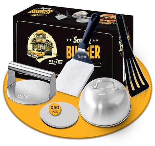 BEKLER Smash Burger Kit - Pressa per hamburger antiaderente, Smasher, schiacciante per hamburger, facile da pulire, spatola ideale per padella, acciaio inox, uso professionale, grado alimentare