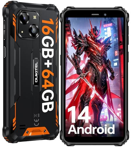OUKITEL G2 (2025) Outdoor Smartphone Android 14-16GB+64GB/1TB Outdoor Handy Ohne Vertrag, 6300mAh Baustellenhandy, 6.0“ HD+ Display Smartphone, 13MP Kamera, 4G Dual SIM/IP68/IP69K/OTG/FACE ID