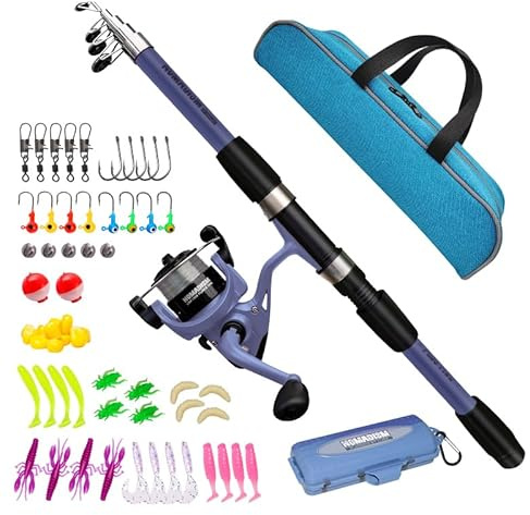 Kids Fishing Pole Set, Telescopic Rod and Reel Combo for Boys Girls Youth